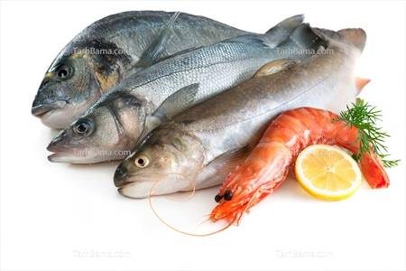 تصویر با کیفیت میگو و ماهی قزل آلا با لیمو